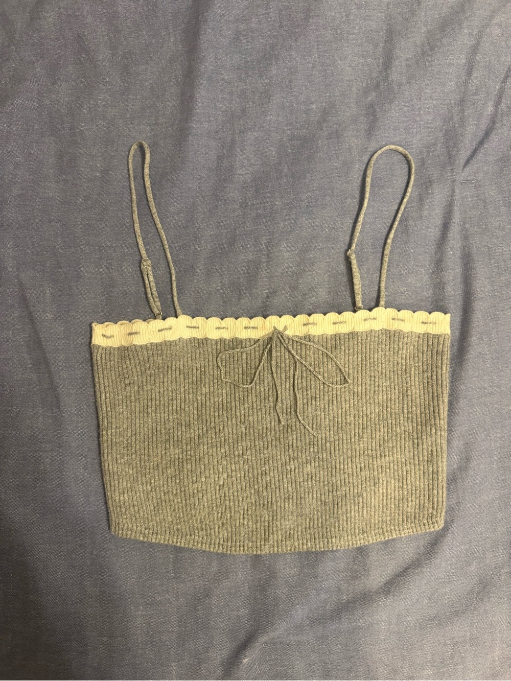 Danielle Guizio Cream-Trim Olive Ribbed Knit Cami Top